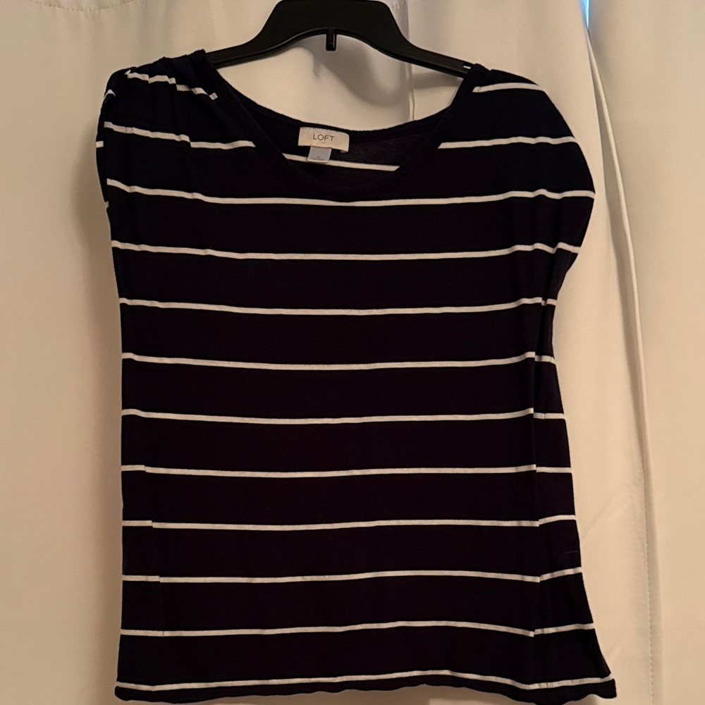 LOFT Black and White Striped Short Sleeve Tee